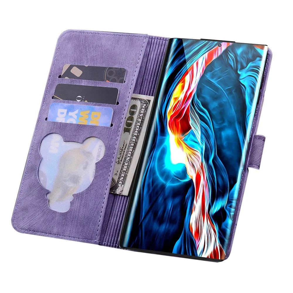 For Samsung Galaxy S25 Ultra Case Flip Stand Leather Phone Cover Cherry Blossom Cat Imprinted - Purple - 2