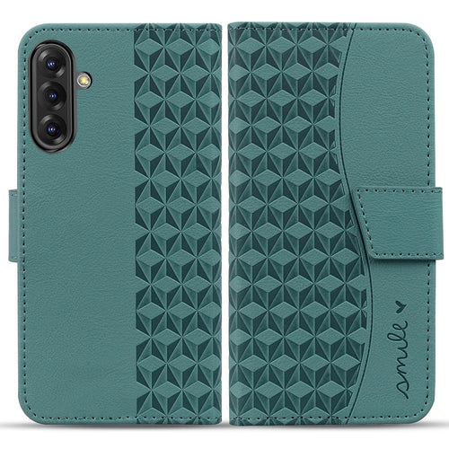 For Samsung Galaxy A56 5G Case Rhombus Pattern Leather Wallet Phone Cover - Green - 1