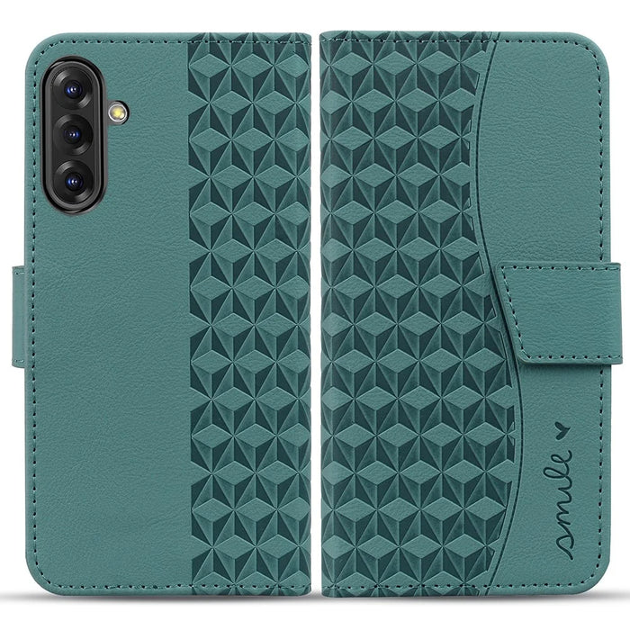 For Samsung Galaxy A36 5G Case Rhombus Pattern Leather Wallet Phone Cover - Green - 1