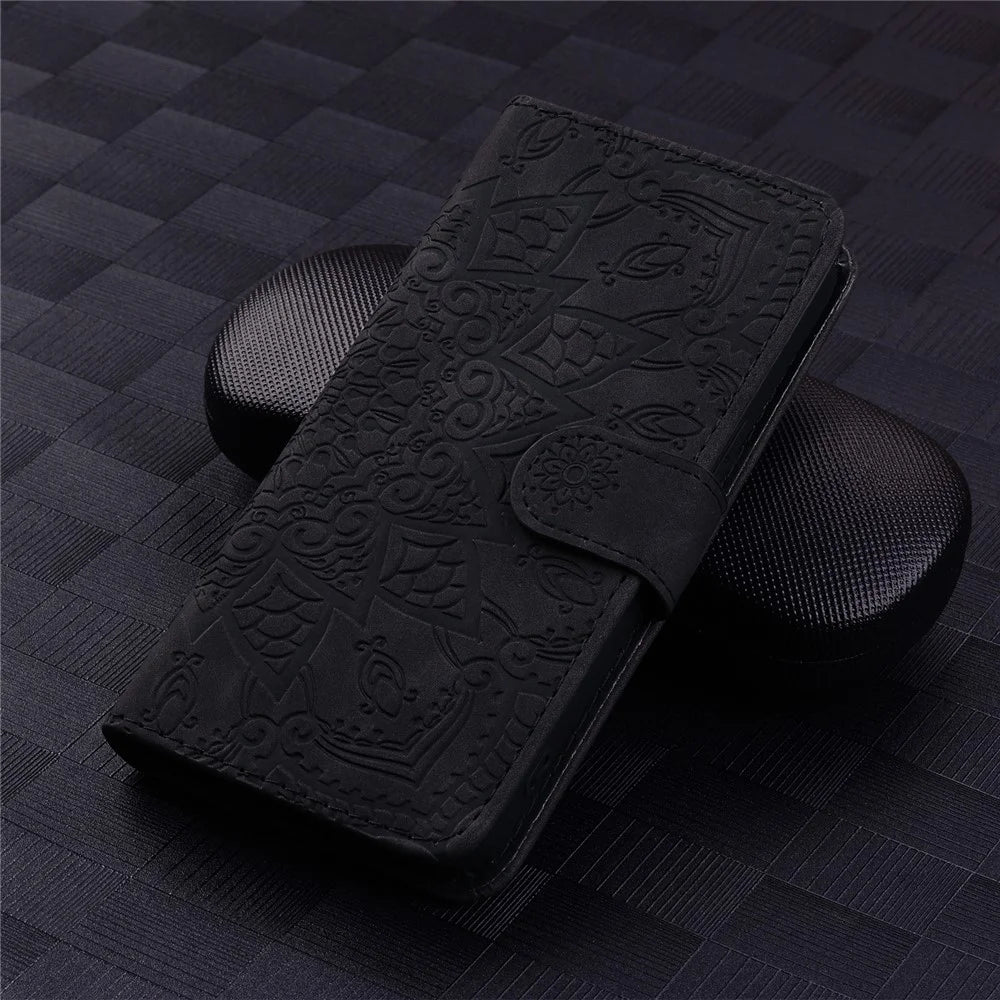 For Samsung Galaxy A36 5G Case PU Leather Wallet Flip Phone Cover Flower Imprinted - Black - 7