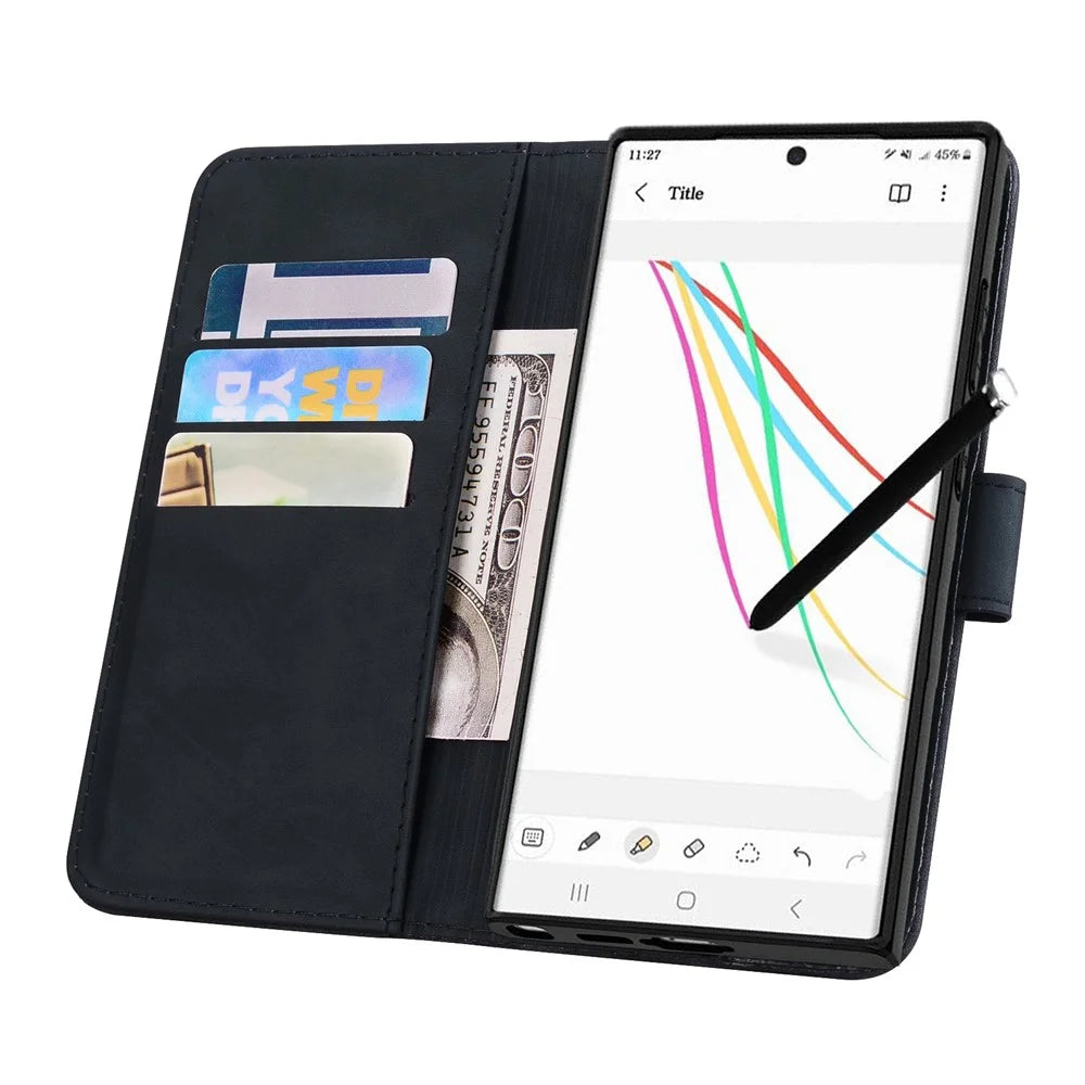 For Samsung Galaxy S25 Ultra Case PU Leather Wallet Flip Phone Cover Flower Imprinted - Black - 2