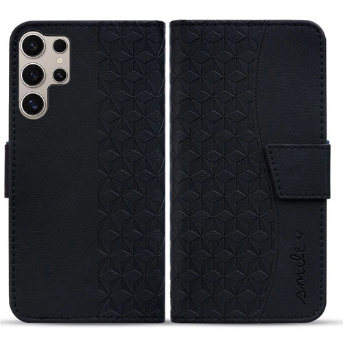 For Samsung Galaxy S25 Ultra Case Rhombus Pattern Leather Wallet Phone Cover - Black - 1