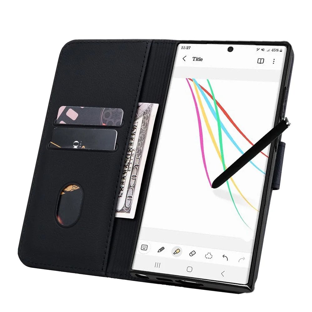 For Samsung Galaxy S25 Ultra Case Rhombus Pattern Leather Wallet Phone Cover - Black - 2