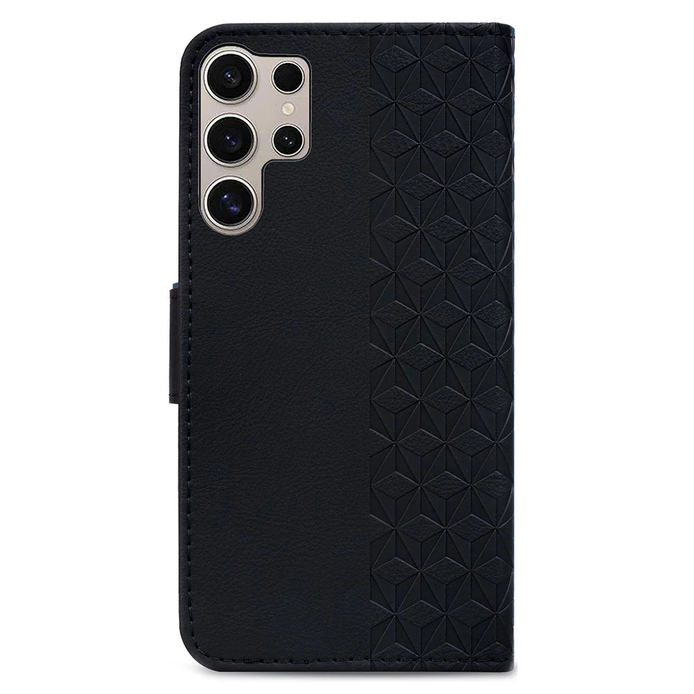 For Samsung Galaxy S25 Ultra Case Rhombus Pattern Leather Wallet Phone Cover - Black - 6