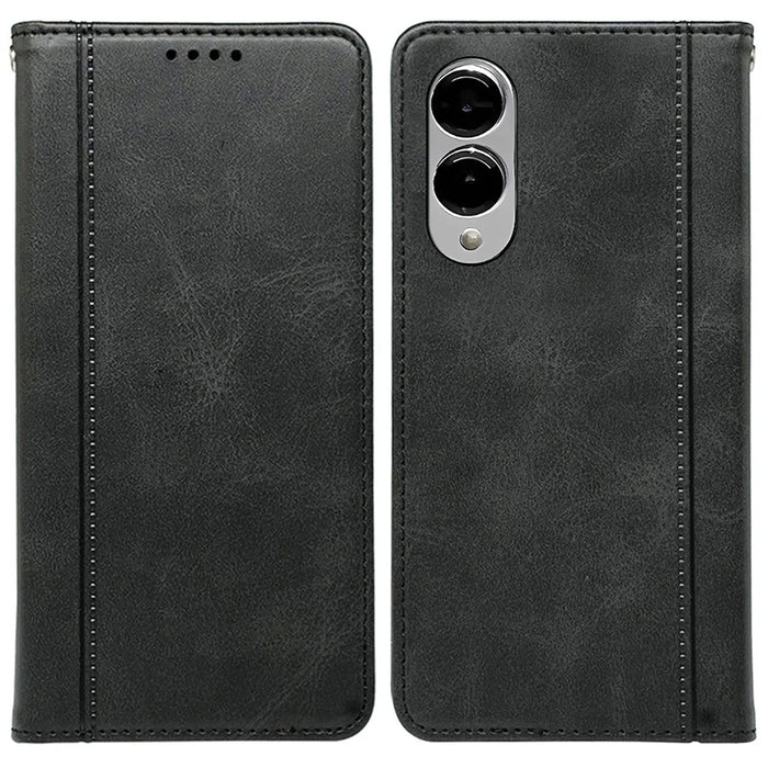 For Samsung Galaxy S25 Edge Case Hidden Magnetic Closure Calf Texture Leather Phone Cover - Black - 1