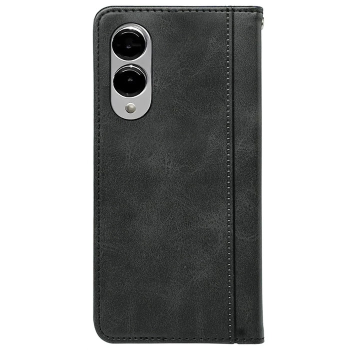 For Samsung Galaxy S25 Edge Case Hidden Magnetic Closure Calf Texture Leather Phone Cover - Black - 5