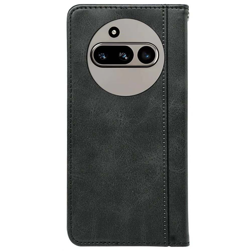 For Nothing Phone (3a) Case Hidden Magnetic Closure Calf Texture Leather Phone Cover - Black - 5