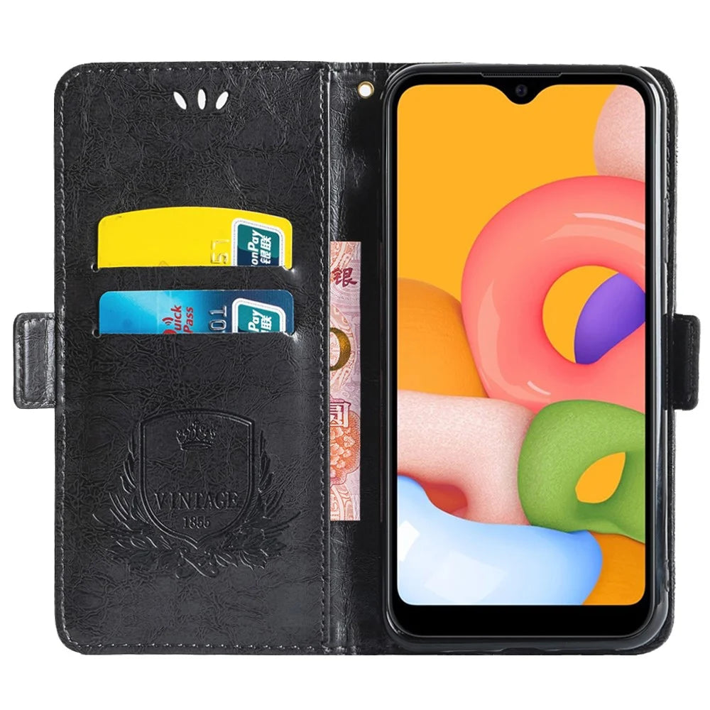 For Samsung Galaxy S25 Edge Leather Case Flower Imprint Wallet Phone Cover with Side Buckle - Black - 2