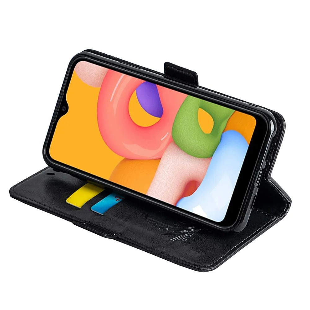 For Samsung Galaxy S25 Edge Leather Case Flower Imprint Wallet Phone Cover with Side Buckle - Black - 3