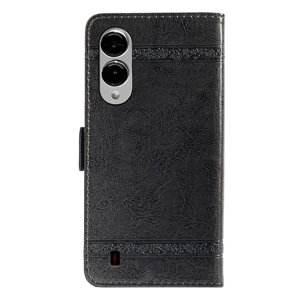 For Samsung Galaxy S25 Edge Leather Case Flower Imprint Wallet Phone Cover with Side Buckle - Black - 5