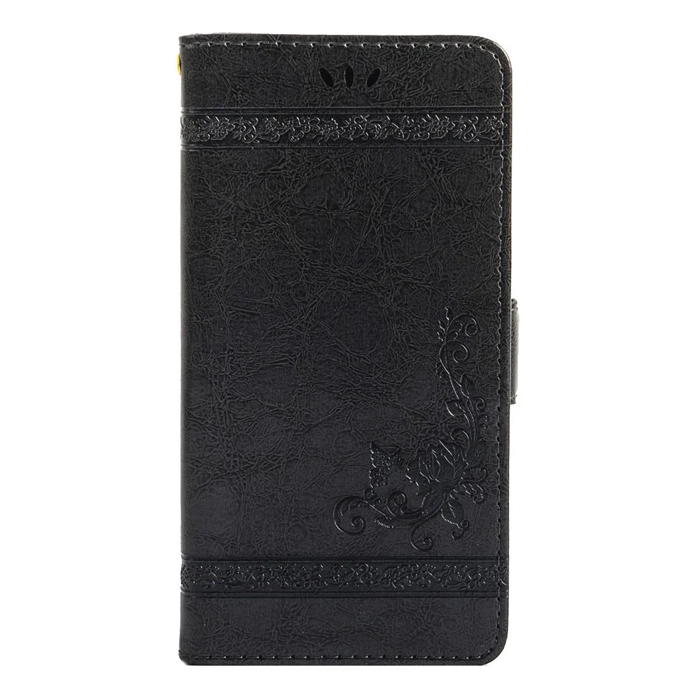 For Samsung Galaxy S25 Edge Leather Case Flower Imprint Wallet Phone Cover with Side Buckle - Black - 6