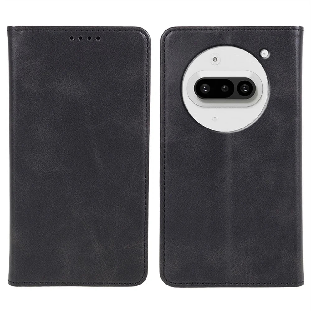 For Nothing Phone (3a) Case Strong Magnetic PU Leather Phone Cover Calf Texture - Black - 1