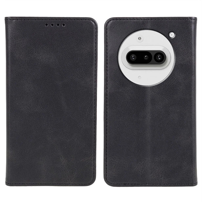 For Nothing Phone (3a) Case Strong Magnetic PU Leather Phone Cover Calf Texture - Black - 1