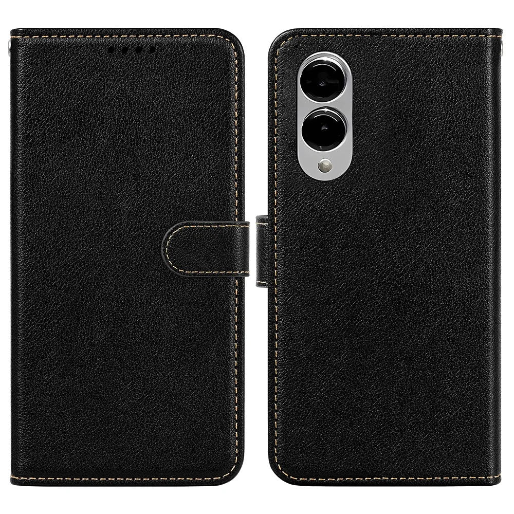 For Samsung Galaxy S25 Edge Leather Case Litchi Texture Wallet RFID Blocking Phone Cover - Black - 1