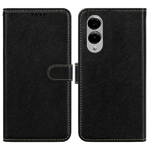 For Samsung Galaxy S25 Edge Leather Case Litchi Texture Wallet RFID Blocking Phone Cover - Black - 1