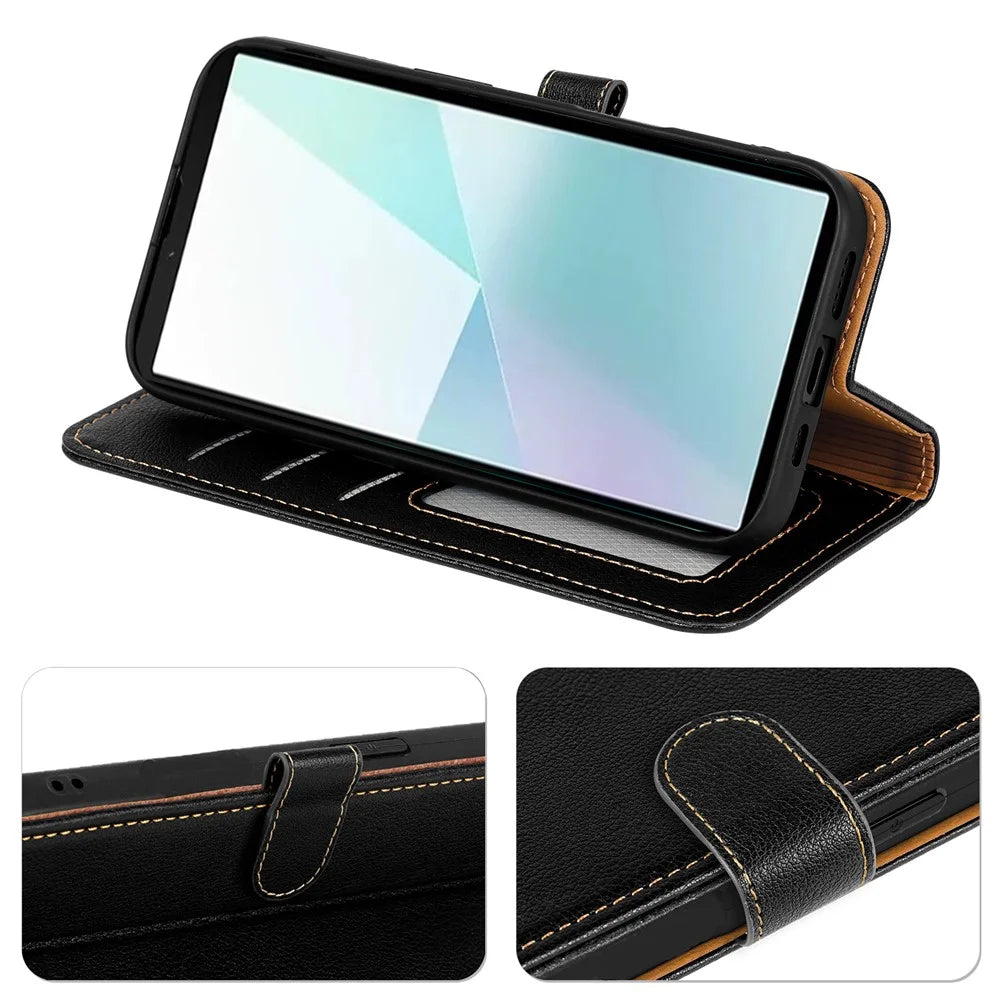 For Samsung Galaxy S25 Edge Leather Case Litchi Texture Wallet RFID Blocking Phone Cover - Black - 3