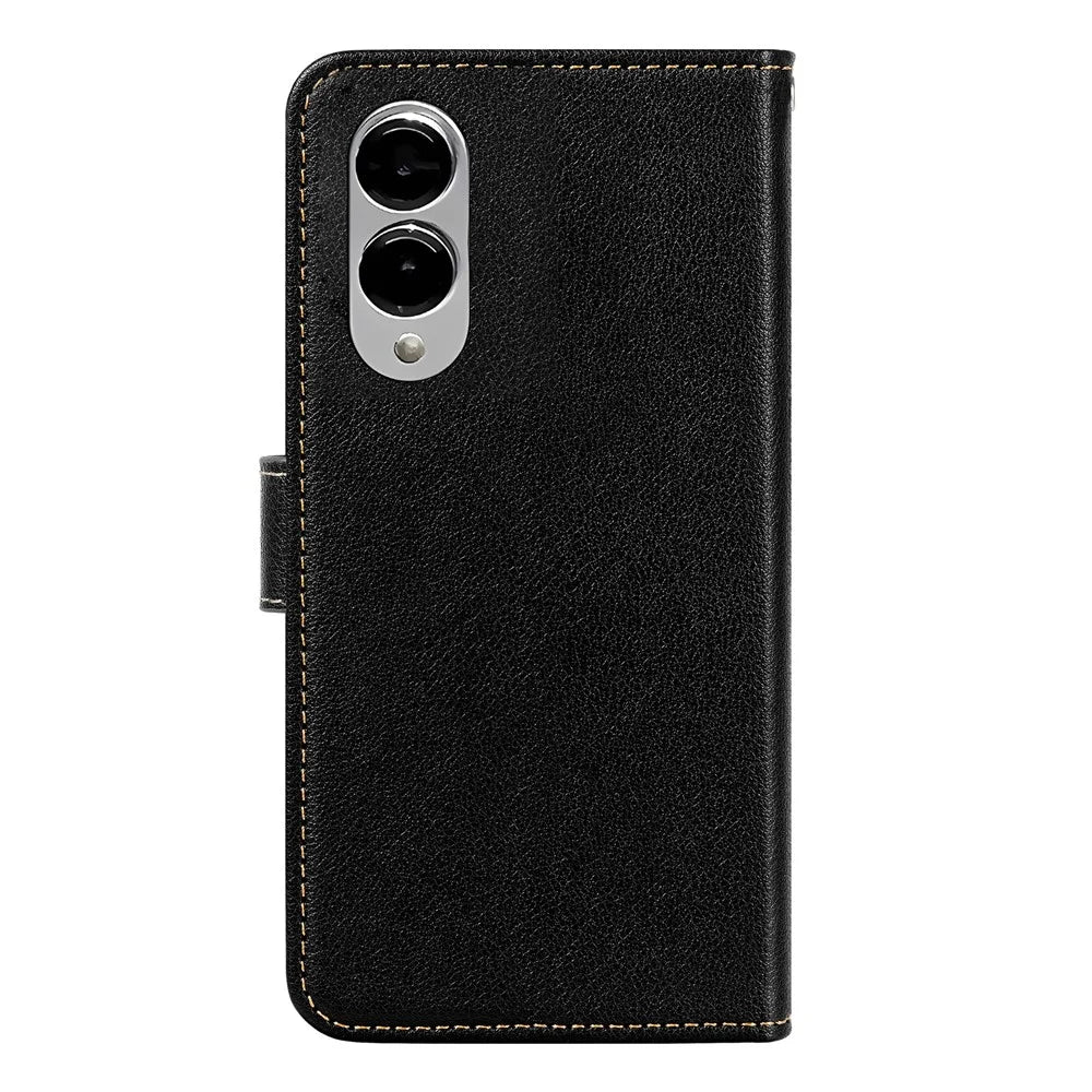 For Samsung Galaxy S25 Edge Leather Case Litchi Texture Wallet RFID Blocking Phone Cover - Black - 6