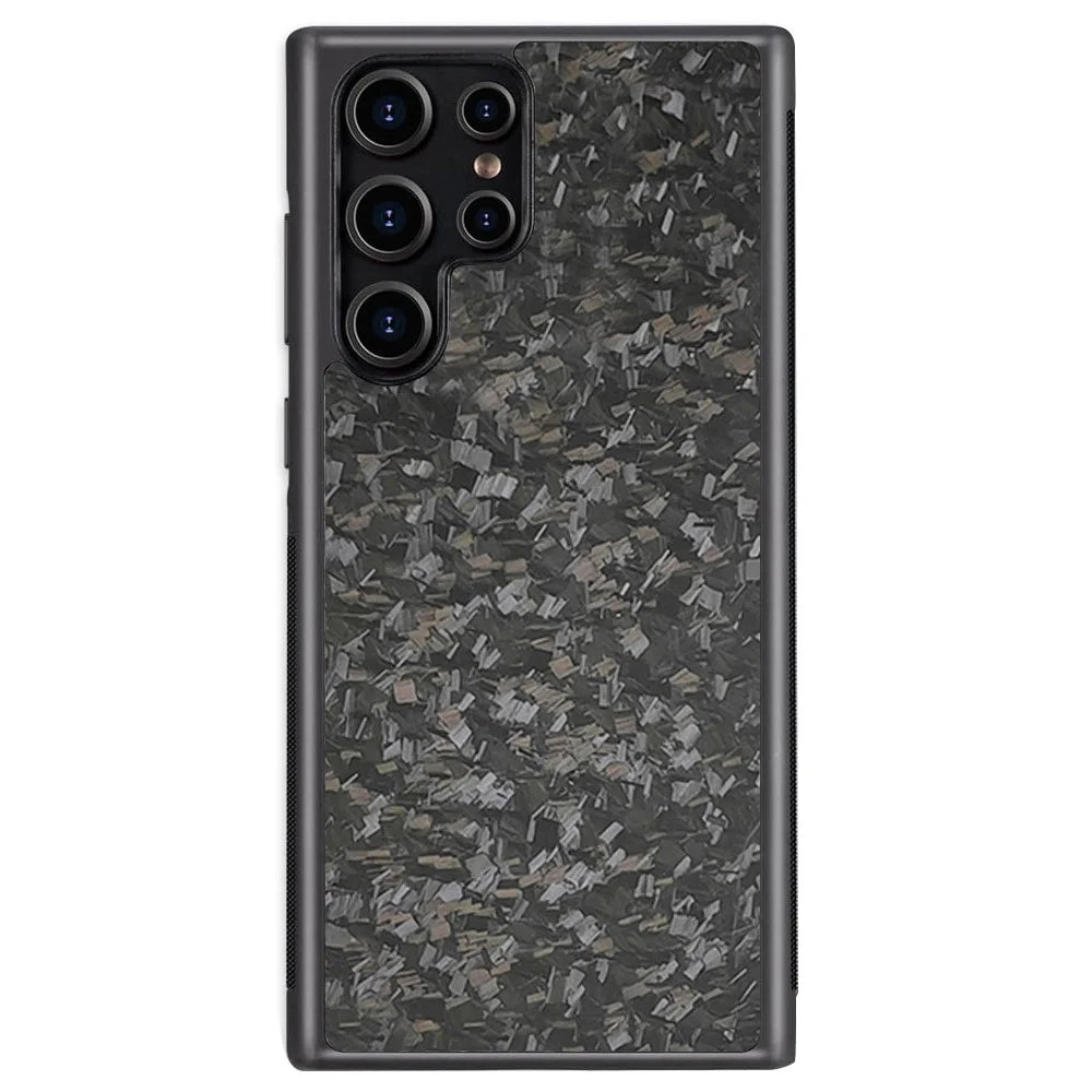 For Samsung Galaxy S25 Ultra Magnetic Case Forged Texture Aramid Fiber+TPU Anti-Slip Phone Cover - Black - 1