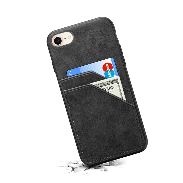 For iPhone 17e / 16e Case PU Leather Coated PC + TPU Phone Back Cover with Dual Card Slots - Black - 2