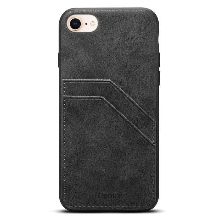 For iPhone 17e / 16e Case PU Leather Coated PC + TPU Phone Back Cover with Dual Card Slots - Black - 4