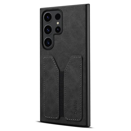 DENIOR For Samsung Galaxy S25 Ultra Case Elastic Card Holder PU Leather + TPU + PC Phone Cover - Black - 1