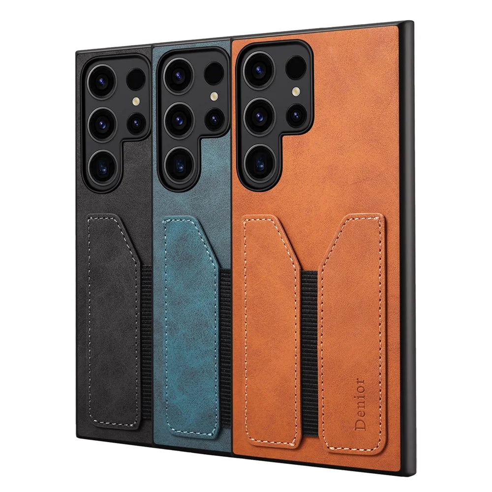DENIOR For Samsung Galaxy S25 Ultra Case Elastic Card Holder PU Leather + TPU + PC Phone Cover - Black - 6