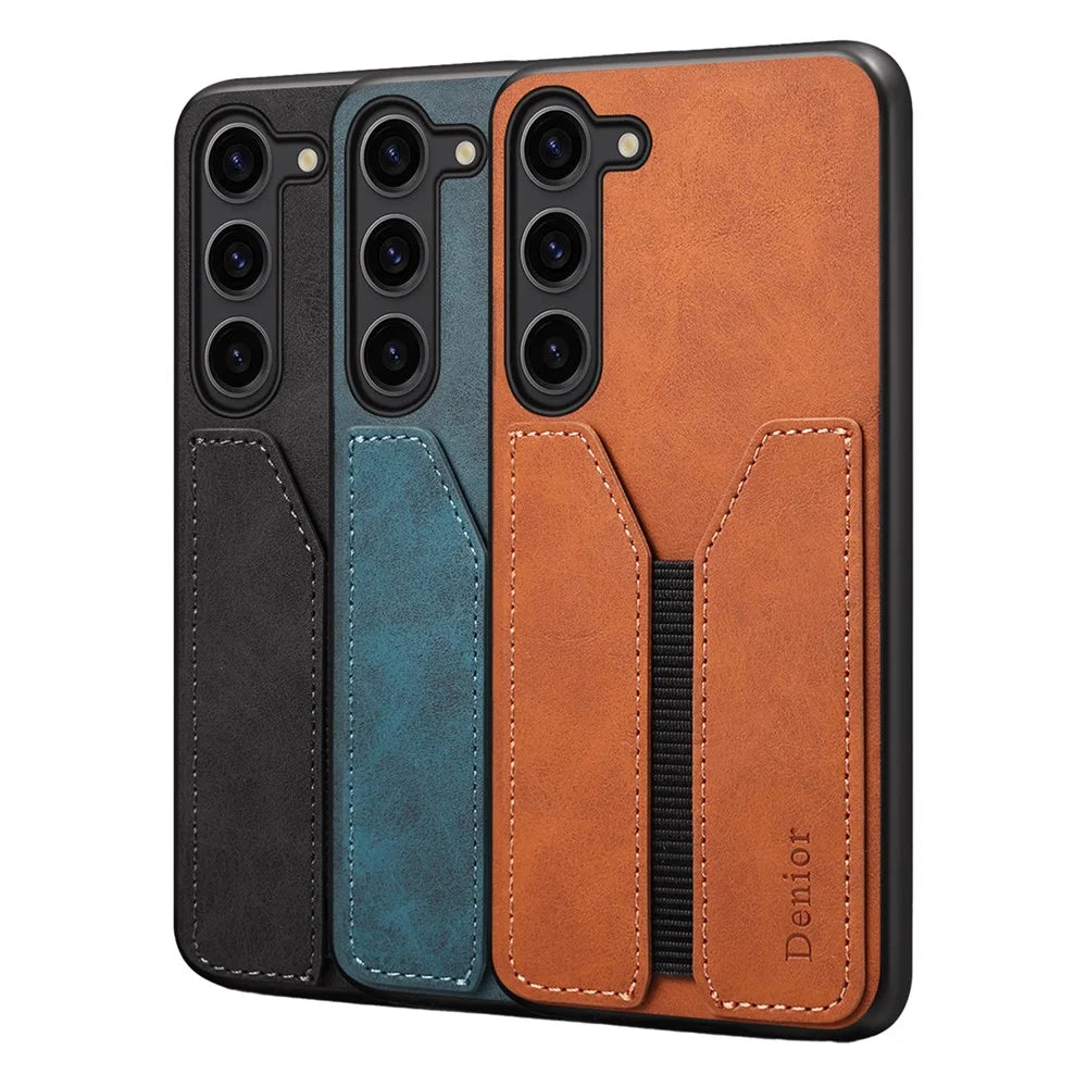 DENIOR For Samsung Galaxy S25 Case Elastic Card Holder PU Leather + TPU + PC Phone Cover - Blue - 4