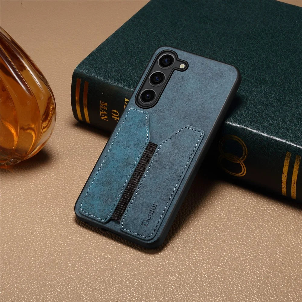 DENIOR For Samsung Galaxy S25 Case Elastic Card Holder PU Leather + TPU + PC Phone Cover - Blue - 5