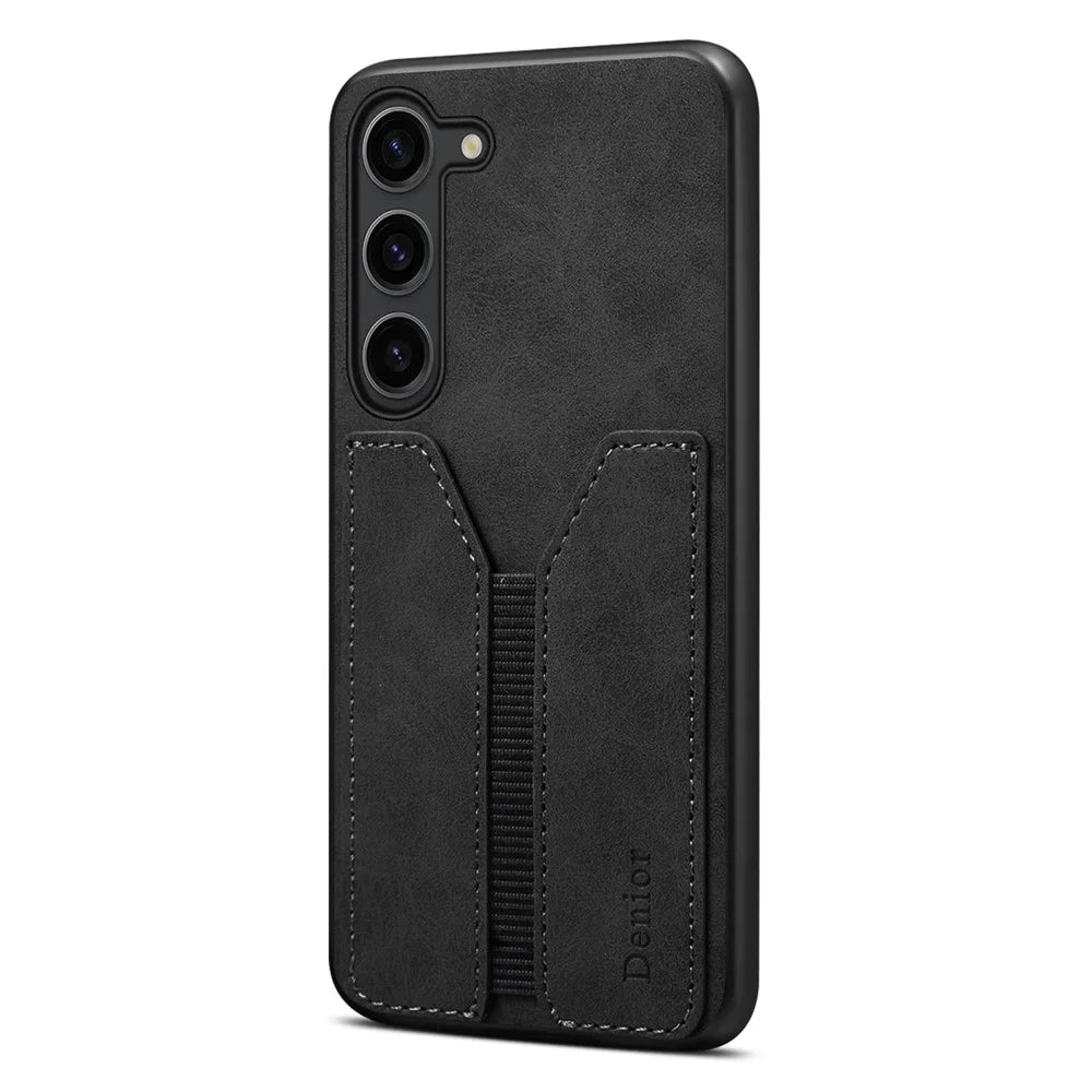 DENIOR For Samsung Galaxy S25+ Case Elastic Card Holder PU Leather + TPU + PC Phone Cover - Black - 1