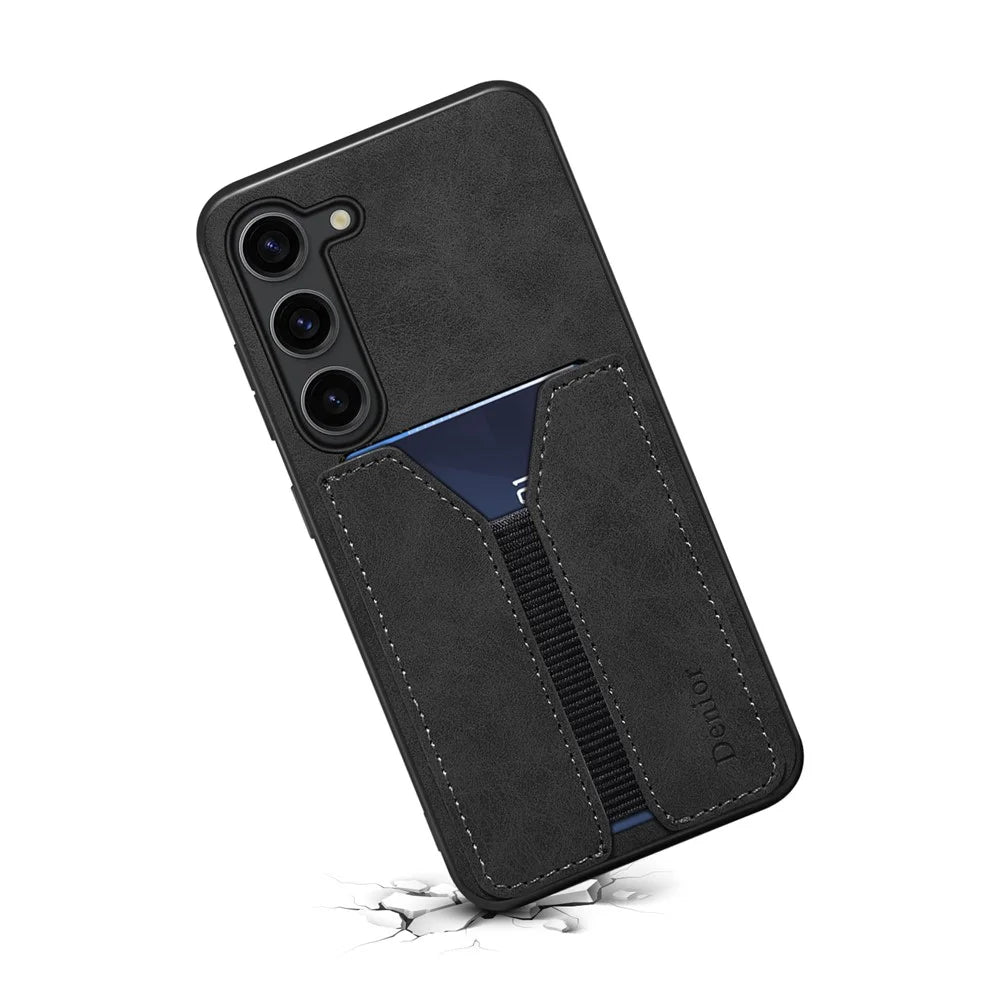 DENIOR For Samsung Galaxy S25+ Case Elastic Card Holder PU Leather + TPU + PC Phone Cover - Black - 2