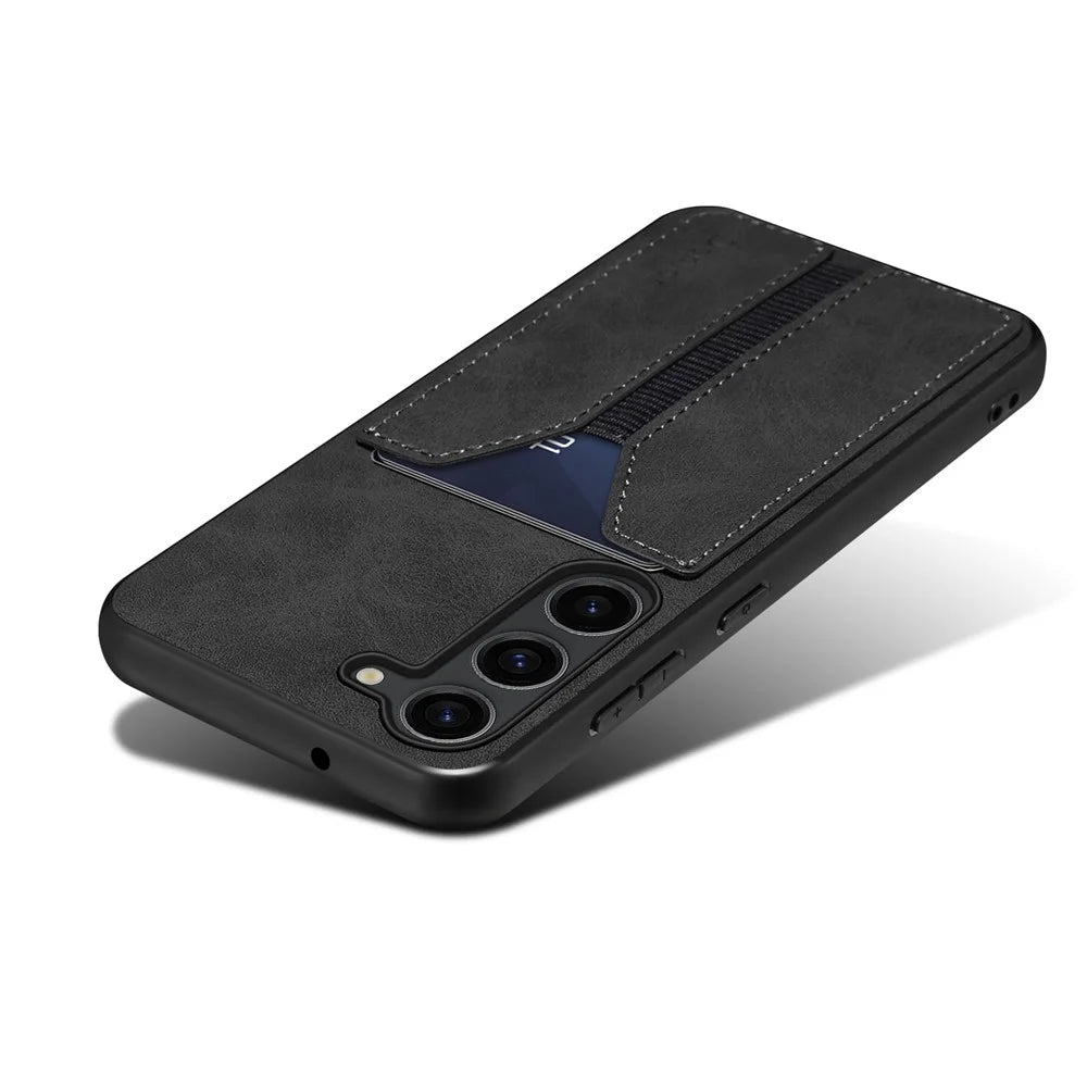 DENIOR For Samsung Galaxy S25+ Case Elastic Card Holder PU Leather + TPU + PC Phone Cover - Black - 3