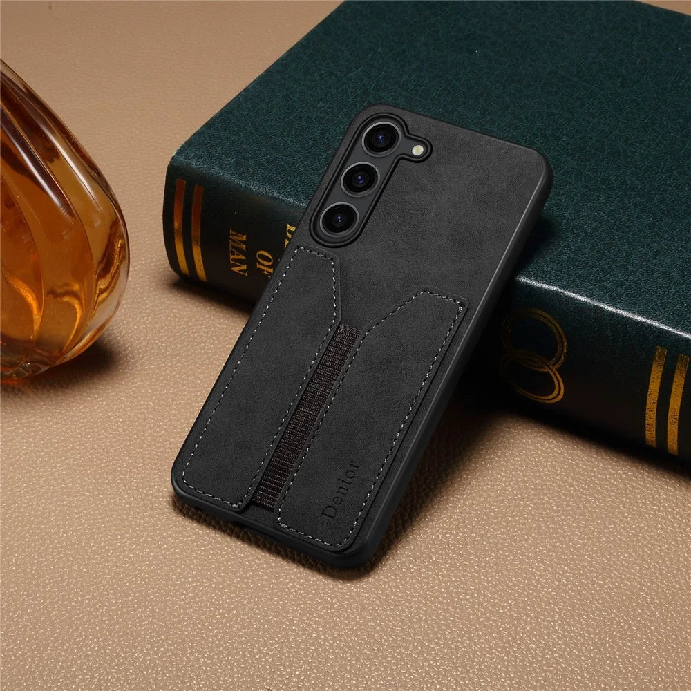 DENIOR For Samsung Galaxy S25+ Case Elastic Card Holder PU Leather + TPU + PC Phone Cover - Black - 5