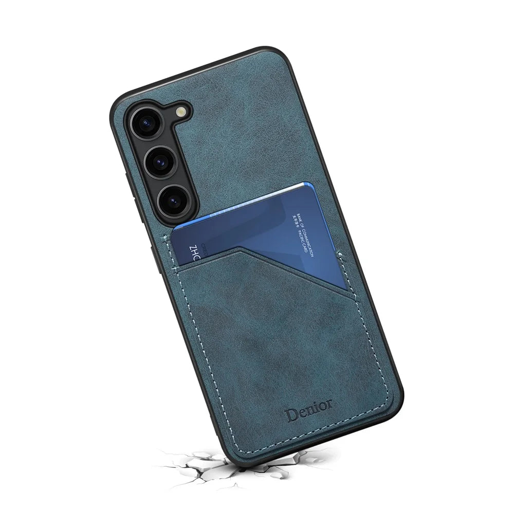 For Samsung Galaxy S25 Case PU Leather Coated PC + TPU Phone Back Cover with Dual Card Slots - Blue - 4
