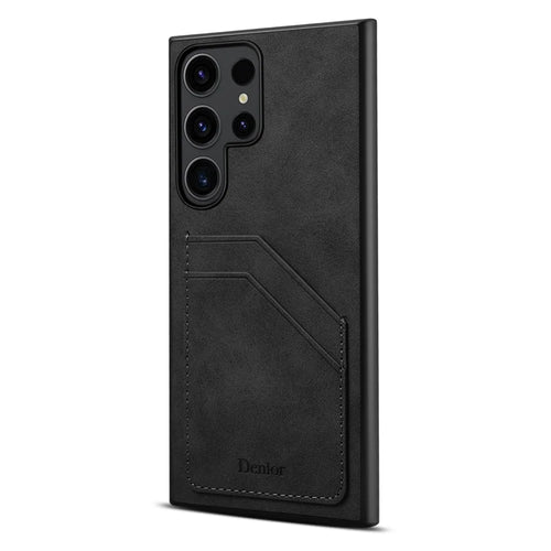 For Samsung Galaxy S25 Ultra Case PU Leather Coated PC + TPU Phone Back Cover with Dual Card Slots - Black - 1