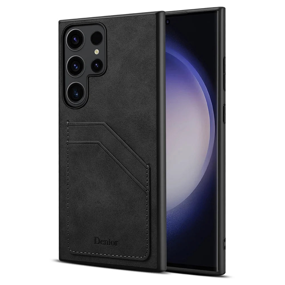 For Samsung Galaxy S25 Ultra Case PU Leather Coated PC + TPU Phone Back Cover with Dual Card Slots - Black - 3
