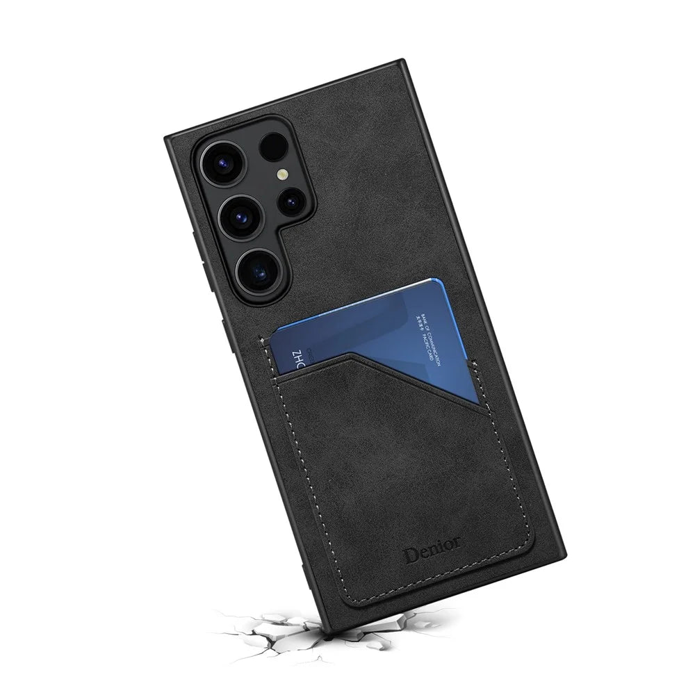 For Samsung Galaxy S25 Ultra Case PU Leather Coated PC + TPU Phone Back Cover with Dual Card Slots - Black - 4