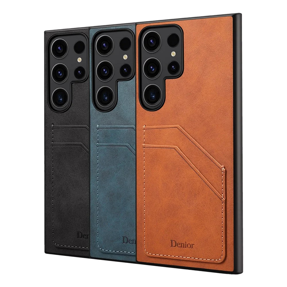 For Samsung Galaxy S25 Ultra Case PU Leather Coated PC + TPU Phone Back Cover with Dual Card Slots - Black - 7
