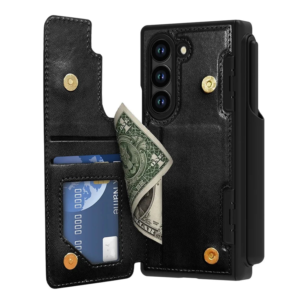 For Samsung Galaxy Z Fold6 5G Case Full Protection PU + PC Phone Cover with Front Film Card Holder - Black - 2