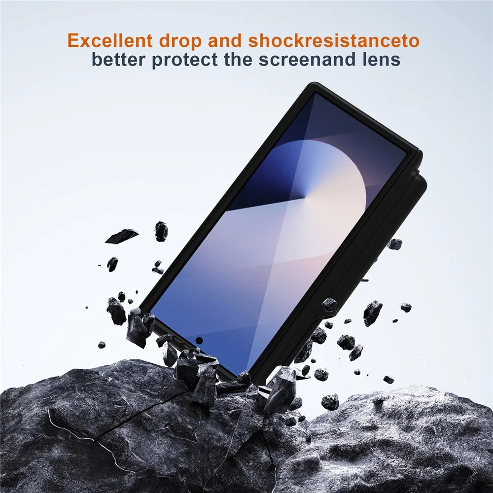 For Samsung Galaxy Z Fold6 5G Case Full Protection PU + PC Phone Cover with Front Film Card Holder - Black - 4