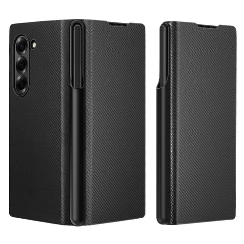 For Samsung Galaxy Z Fold6 5G Case PU Leather Phone Cover with Pencil Holder / Tempered Glass Film - Black - 1