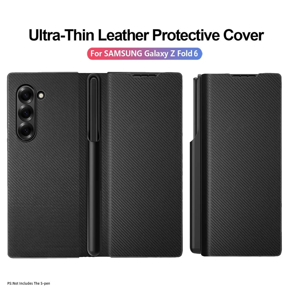 For Samsung Galaxy Z Fold6 5G Case PU Leather Phone Cover with Pencil Holder / Tempered Glass Film - Black - 2