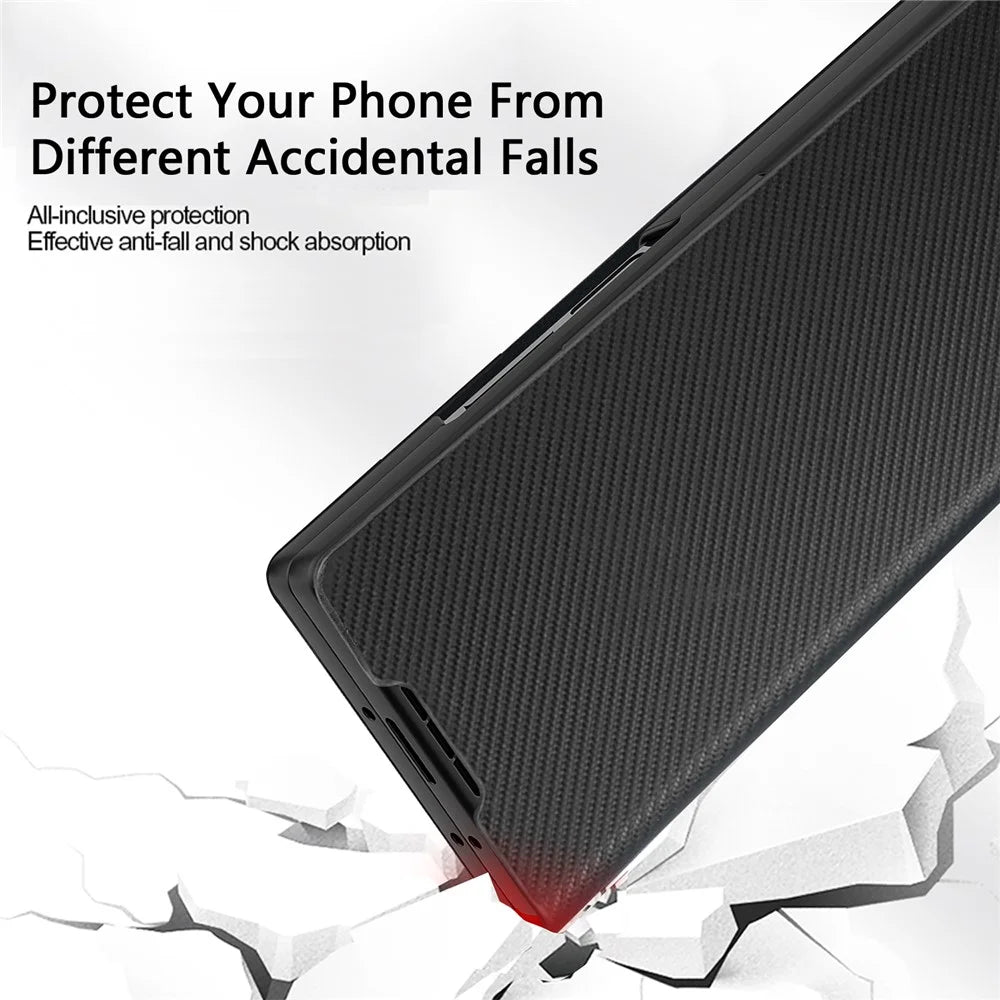 For Samsung Galaxy Z Fold6 5G Case PU Leather Phone Cover with Pencil Holder / Tempered Glass Film - Black - 4