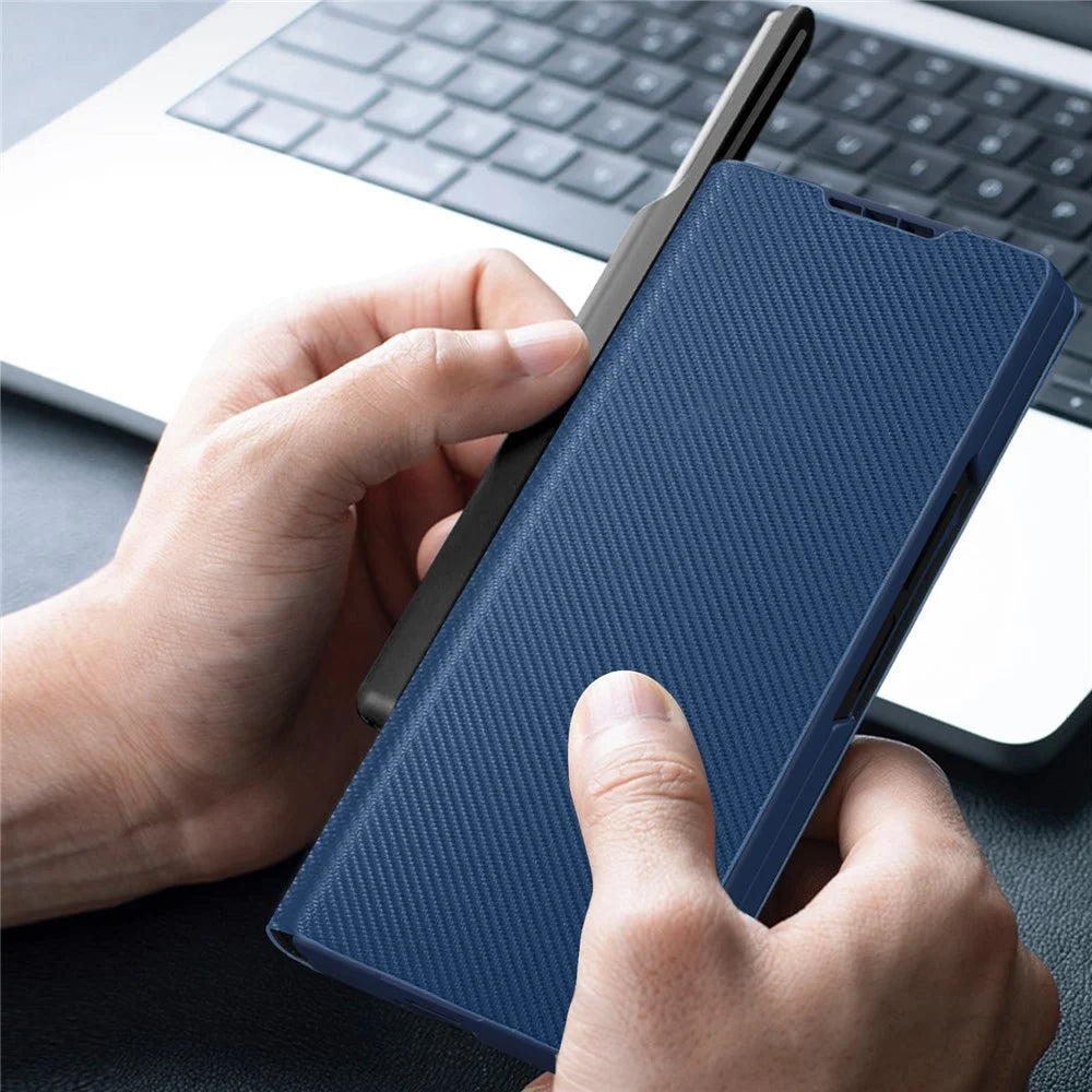 For Samsung Galaxy Z Fold6 5G Case PU Leather Phone Cover with Pencil Holder / Tempered Glass Film - Black - 7