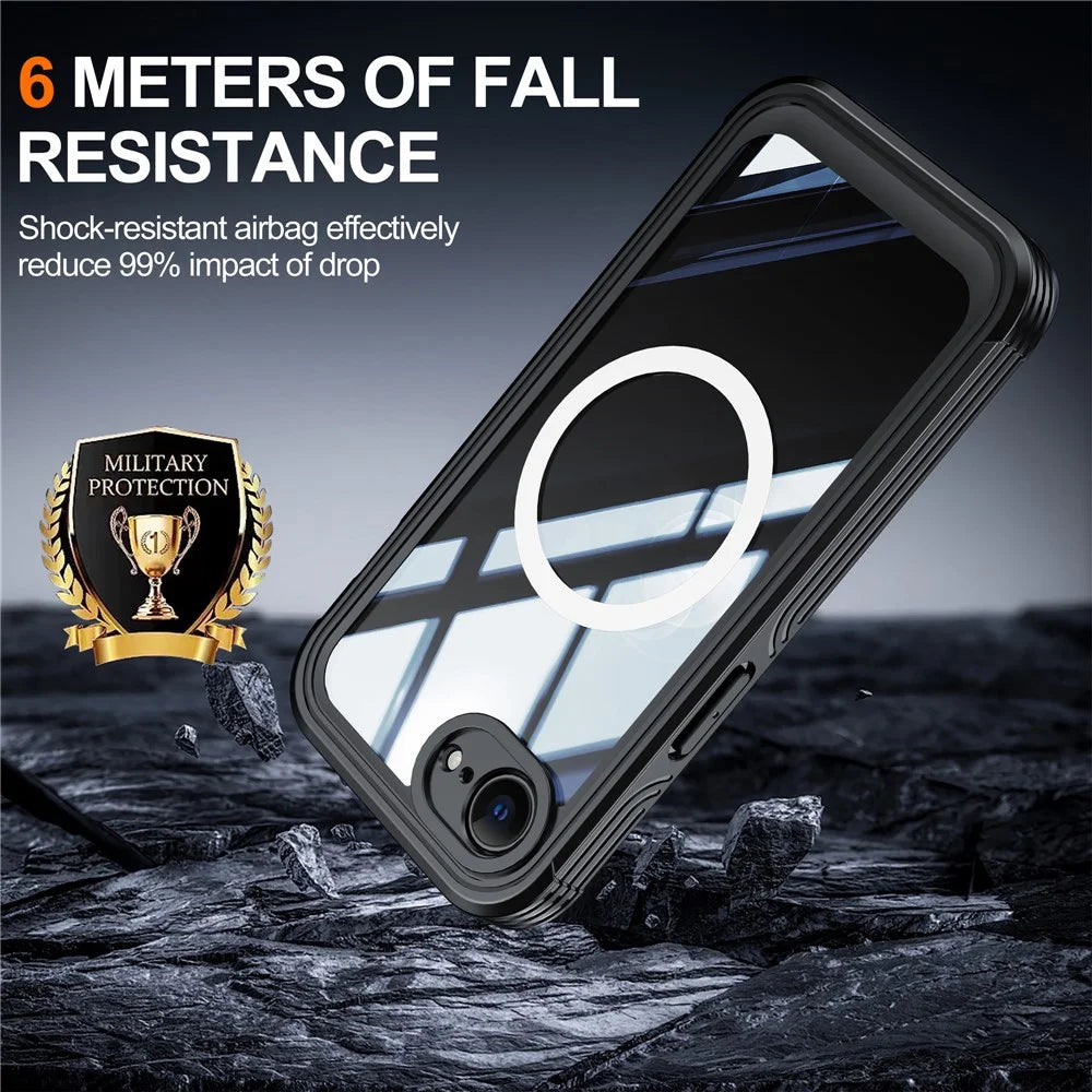 For iPhone 17e / 16e Compatible with MagSafe Case PC+TPU Phone Cover with Tempered Glass Screen Film - Black - 3