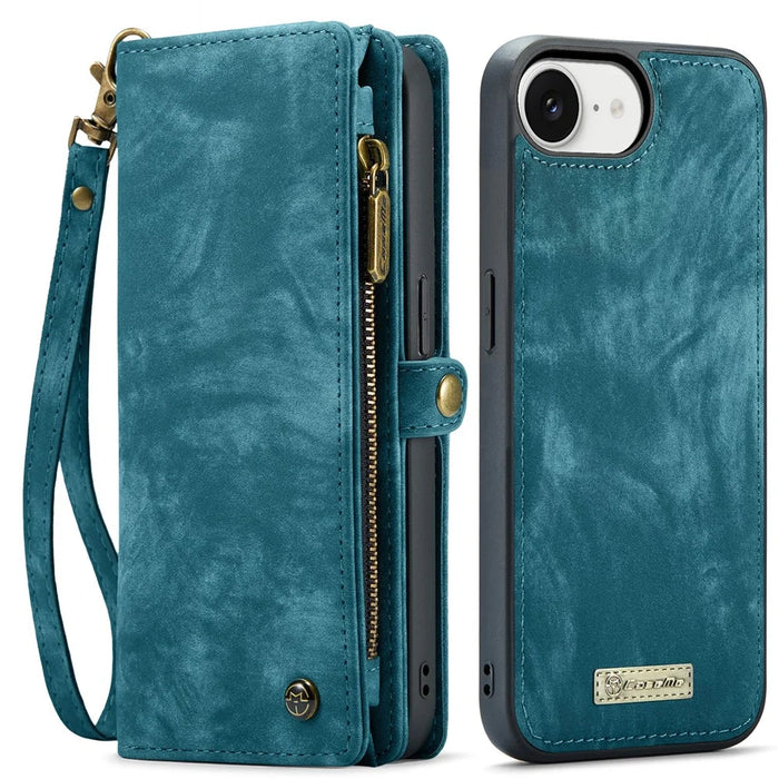 CASEME For iPhone 17e / 16e Phone Cases  008 Leather Cover with Detachable Wallet and Strap - Blue - 2
