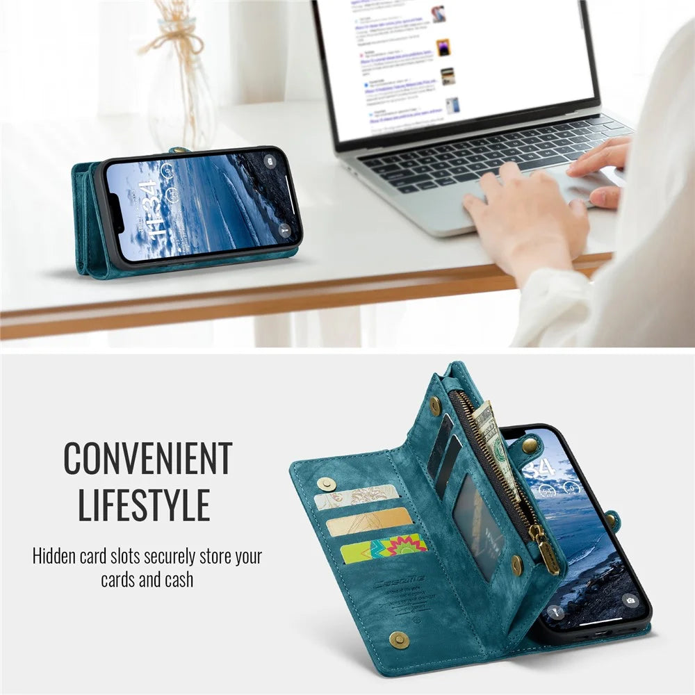CASEME For iPhone 17e / 16e Phone Cases  008 Leather Cover with Detachable Wallet and Strap - Blue - 4