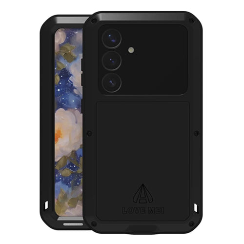 LOVE MEI For Samsung Galaxy S25 Case with Tempered Glass Film Metal + Silicone Phone Cover - Black - 1