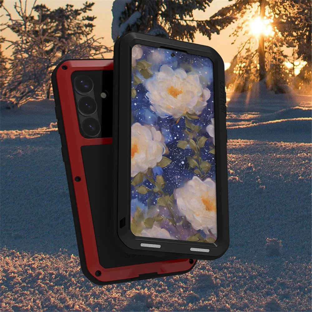 LOVE MEI For Samsung Galaxy S25+ Case with Tempered Glass Film Metal + Silicone Phone Cover - Black - 2