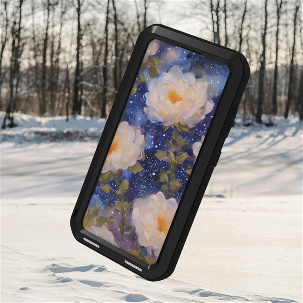 LOVE MEI For Samsung Galaxy S25+ Case with Tempered Glass Film Metal + Silicone Phone Cover - Black - 3