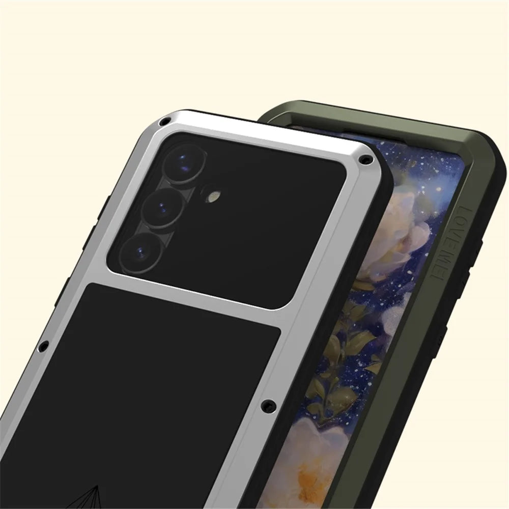LOVE MEI For Samsung Galaxy S25+ Case with Tempered Glass Film Metal + Silicone Phone Cover - Black - 4